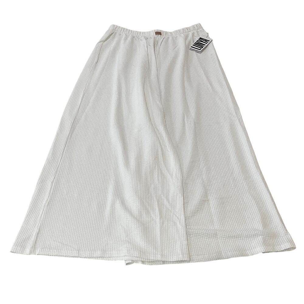 16-37 LUNYA Lahgo NWT $148 Organic Cotton Seersucker Drapey Wide Leg Pant L